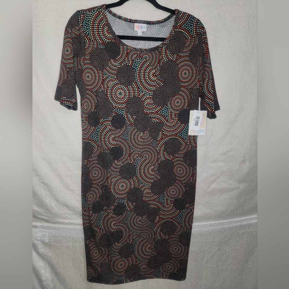 Lularoe Stylish Black and Orange Patterned Dress